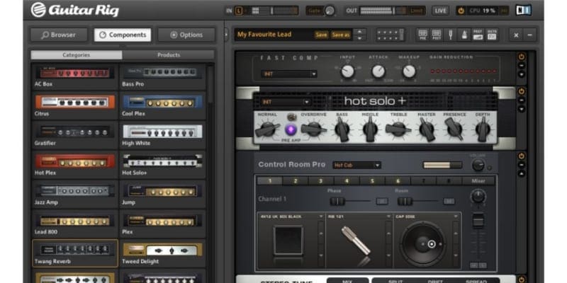 Guitar Rig 5 Pro for amp simulation with small left hand rack options from native instruments