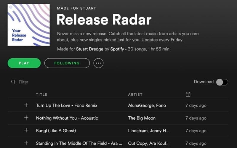 spotify algorithmic playlist release radar
