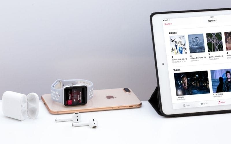 Apple products showing Apple music