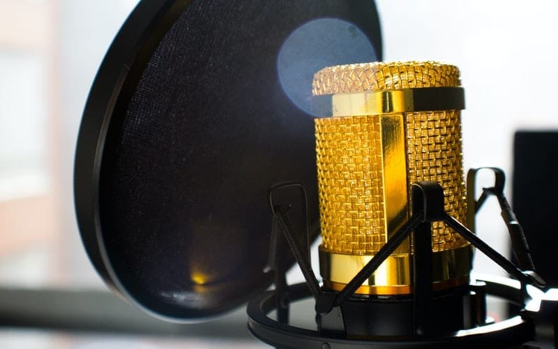 Gold Radio Microphone in the studio at Kiss FM