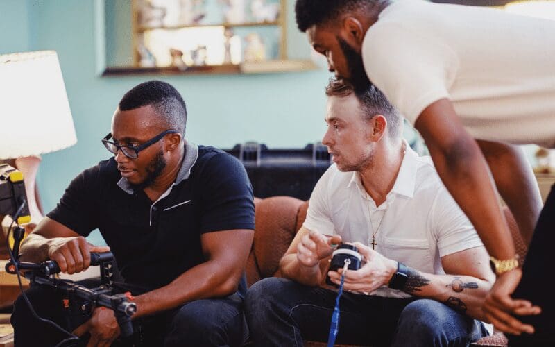 Three men gaming  unity