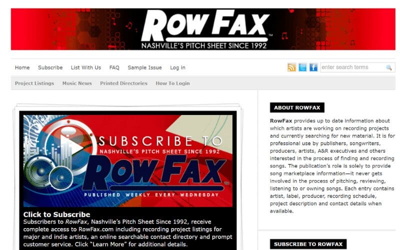 music row row fax web page