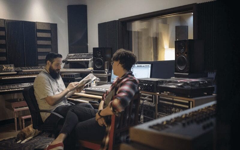 musicians in recording studio