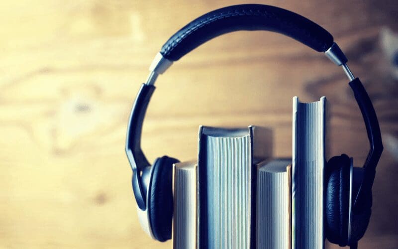 music headphones on books