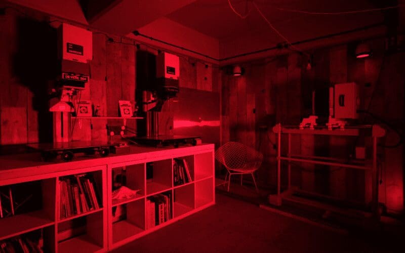 A darkroom for developing and manipulating film photography