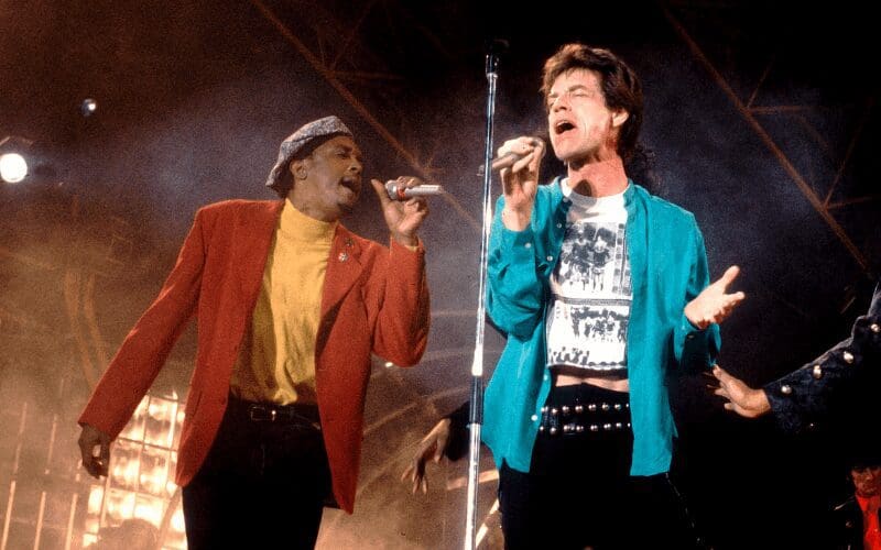 Bernard Fowler, background singer for the Rolling Stones, is on the left