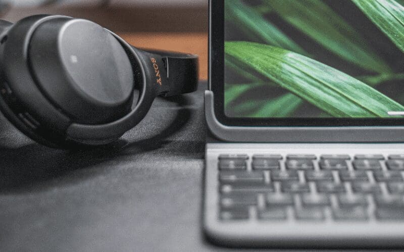 headphones and laptop