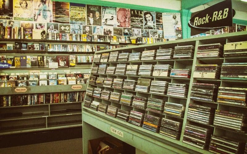 music shop with different genres of music
