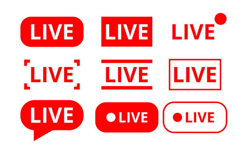 The word 'live' written in red and white fonts