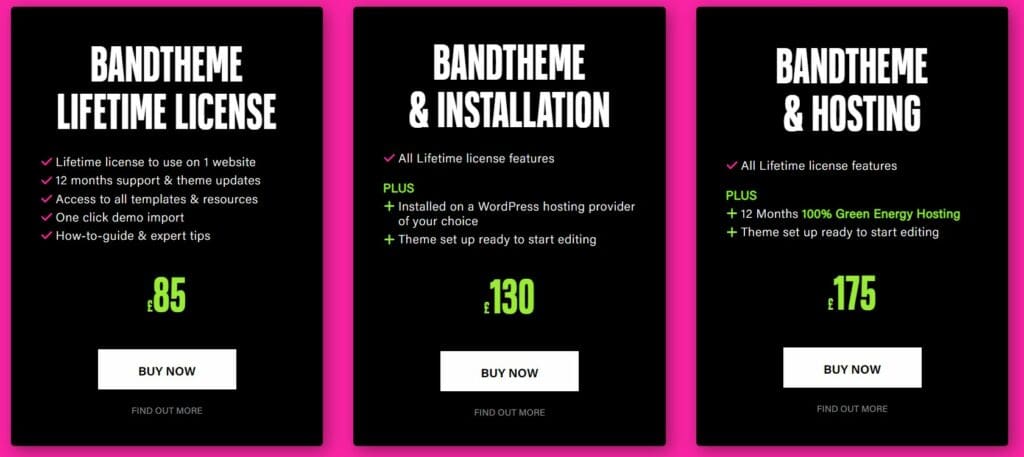 Band Theme Website and Pricing